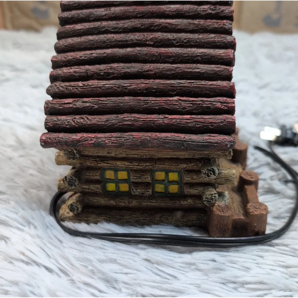 LOG CABIN Lake House Deer Shack hunting Fishing Resin Table Lamp Home Decor
